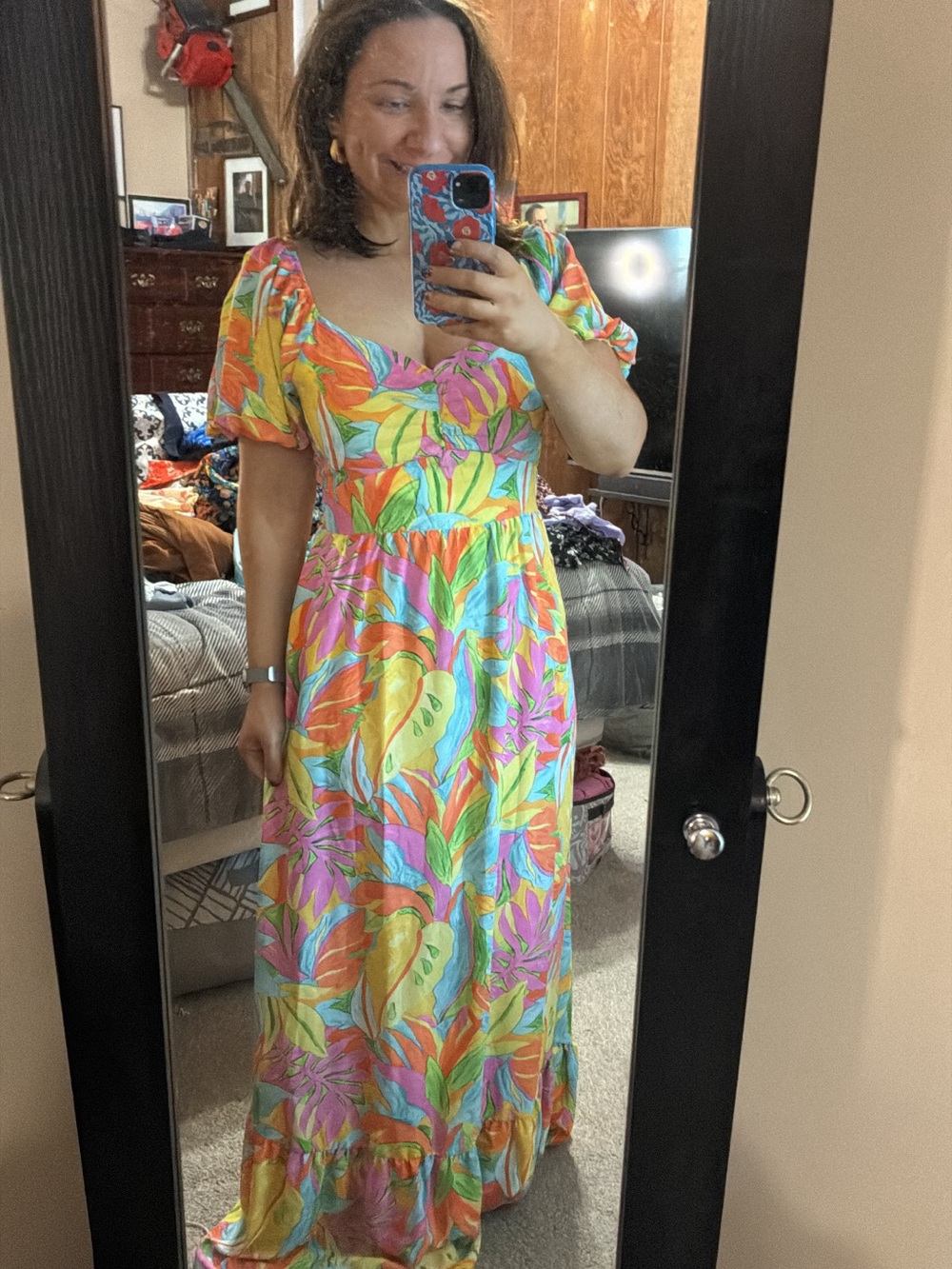 Skies are blue tropical dress